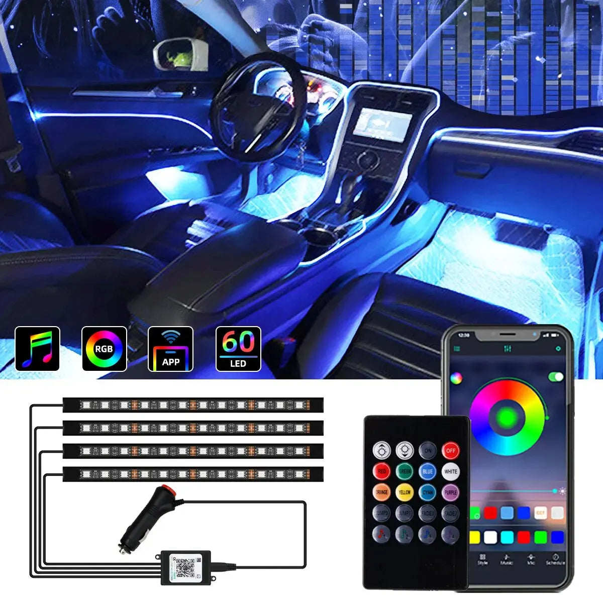 LED RGB Interior Auto – Control prin Telefon / Voce 🚗✨